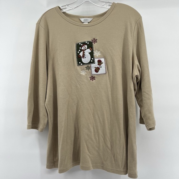 Cj Banks Vintage Snowman Christmas Long Sleeve 1X - Picture 1 of 7